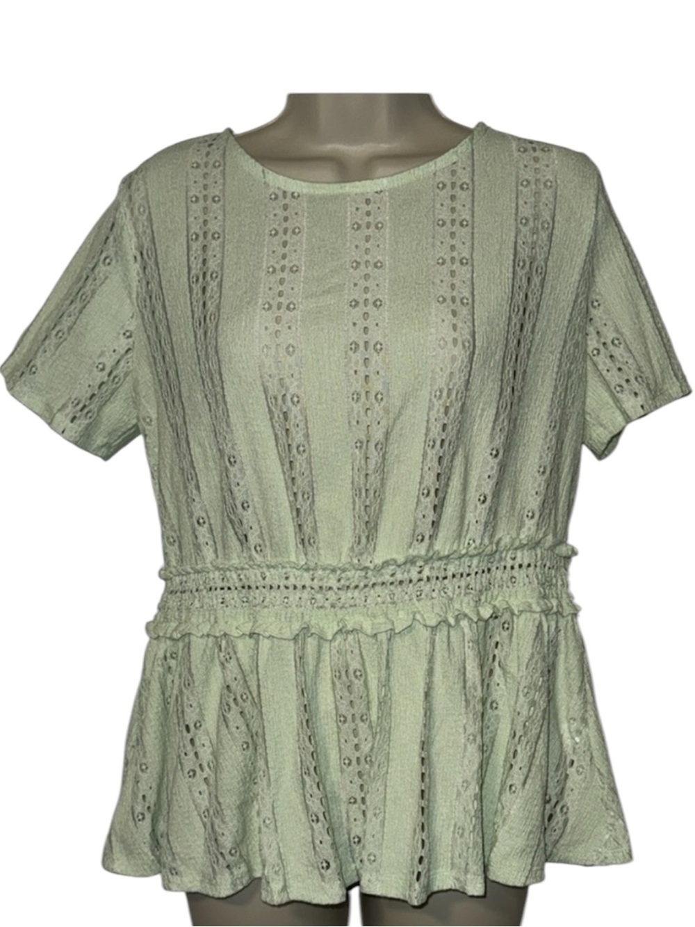 Cato Short Sleeve Peplum Top Green Women’s M Medium